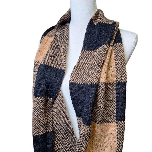 Ardene Scarf Inifinity Plaid Fall Warm Wrap Black Tan - Picture 5 of 7